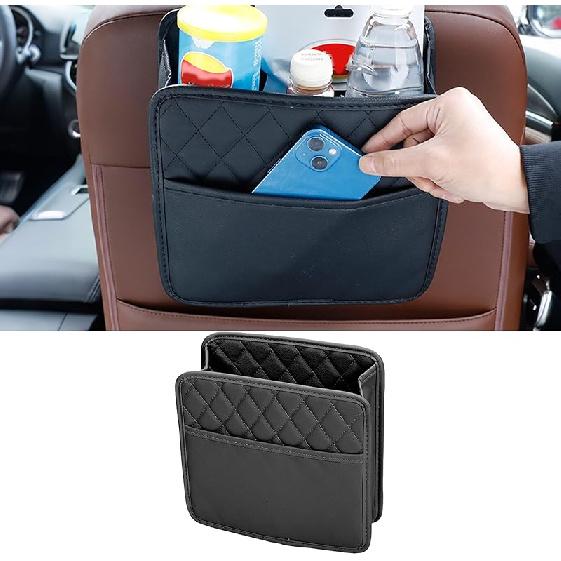 Car Seat Back Organizer, PU Leather Vehicle Backseat Hanging Storage Pocket, Multipurpose Auto Travel Essentials Accessories For Kids & Adults,