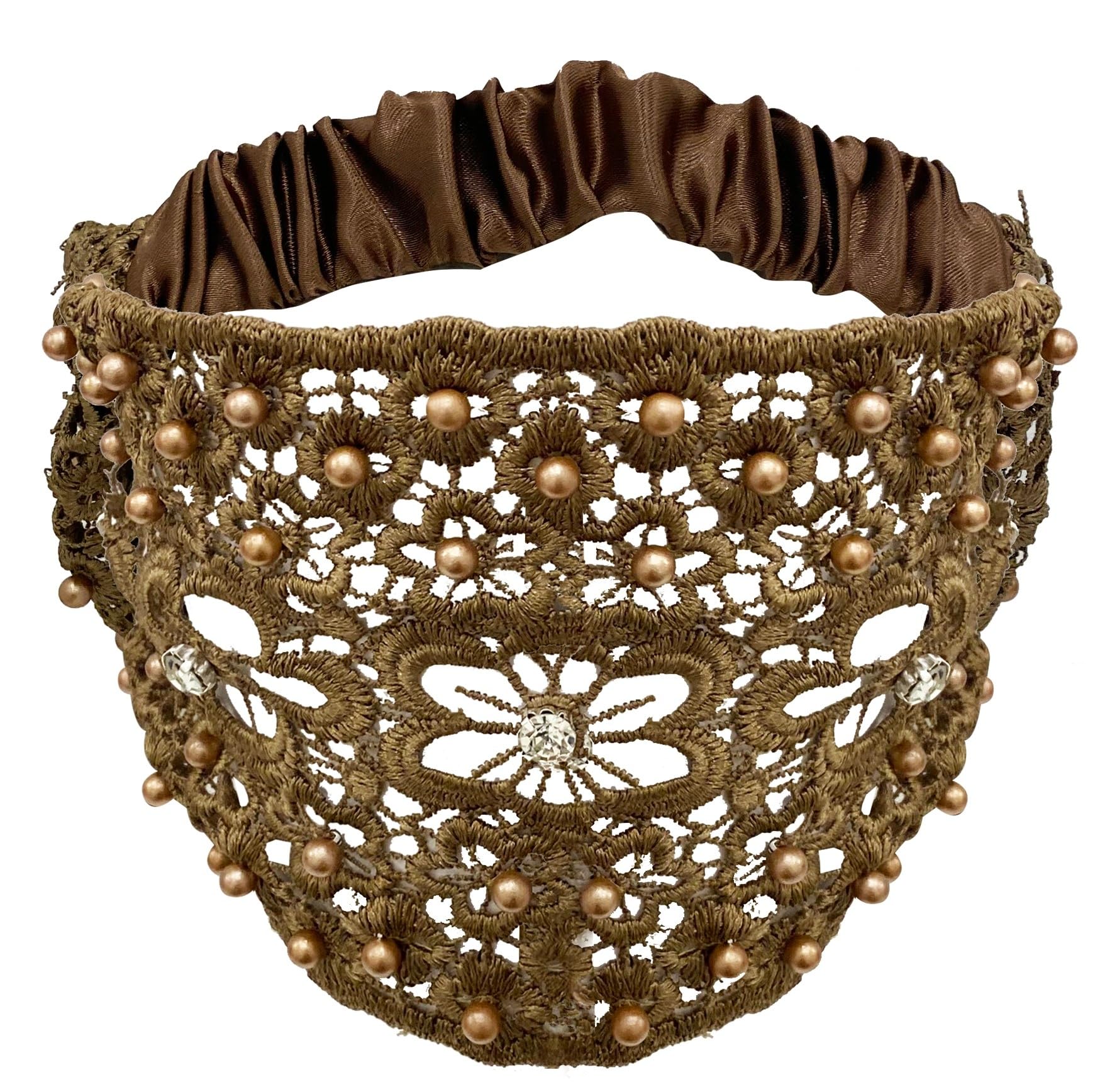 

Взрослая кружевная повязка на голову с мягкой искусственной жемчужиной, шапочка-тюрбан для лица и больше бусин, коричневая, сетчатая, спортивная, для умывания,