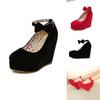 Elegant And Trendy New Fashion Women's Bow Tie Ankle Heel Platform Wedge Shoes