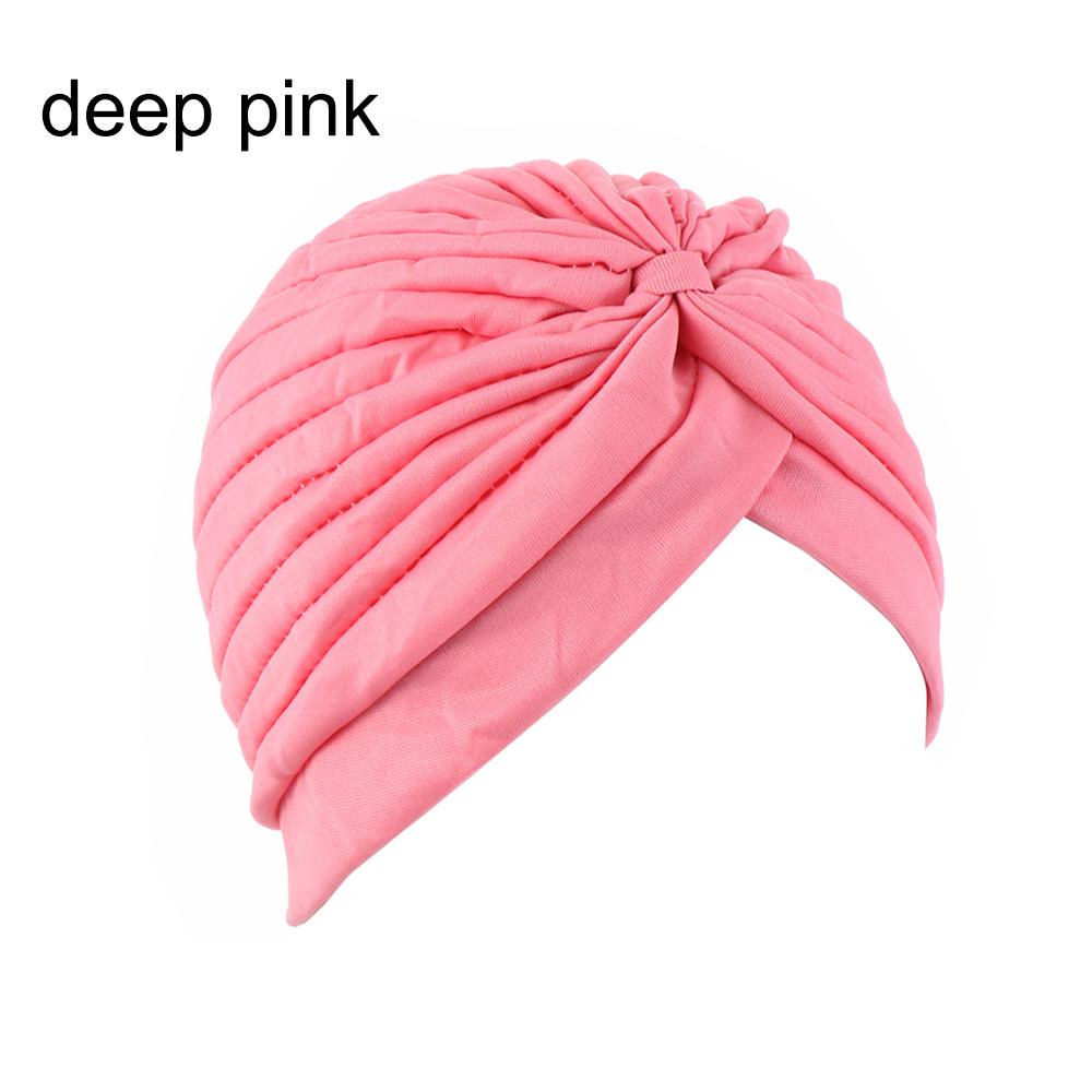 Solid Color Women Elastic Cotton Fold Turban Hat Soft Bonnet Muslim Hijab Ladies Head Wrap Warm Beanies Chemo Hat