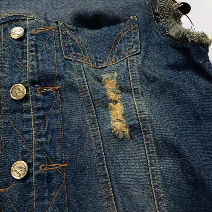 Men's Slim-fit Trend Men's Denim Vest Large Size Motorcycle Vest Waistcoat Ripped Men's Vest