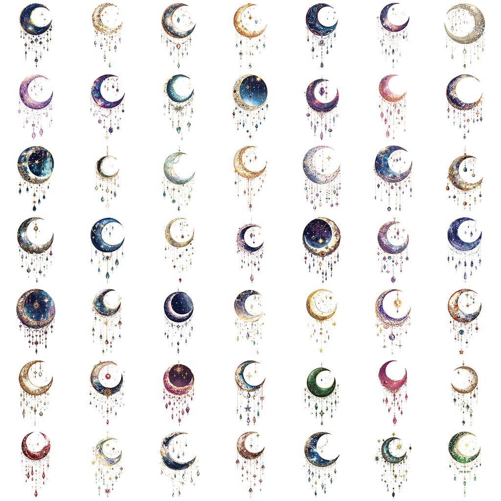 50 Transparent Cartoon Dreamy Galaxy Sticker Pack Waterproof Transparent PET Manual Material Decorative Guitar Notebook