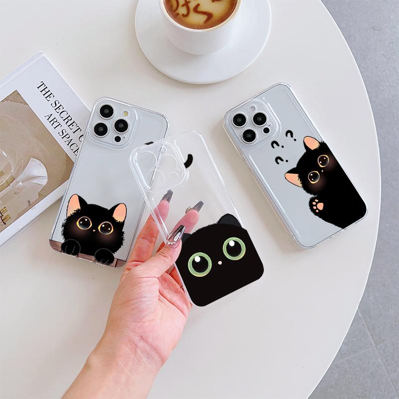 Cartoon problem cat Phone Case For IPhone 17 Pro Max 16 17 15 Pro 14 13 Plus 12 Mini 11 16E 17Air Cases Transparent Soft Covers