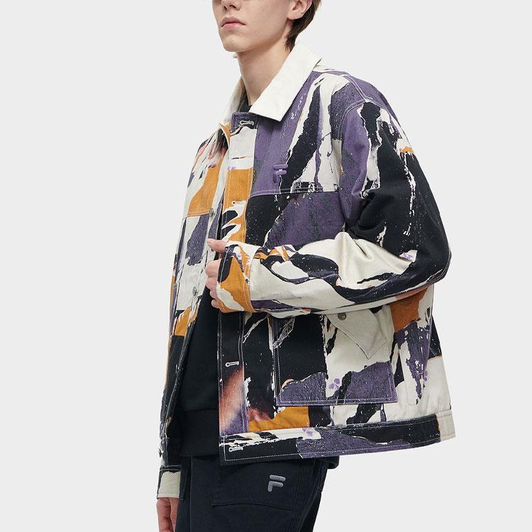 Fila Fusion Full Print Single-Breasted Collar Long Sleeve Jacket Men Jacket Milan-Purple T11M413901F-PU