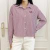 New Arrivals Open Run Women Collar Neck Stripe Embroidery Long Sleeve Shirt