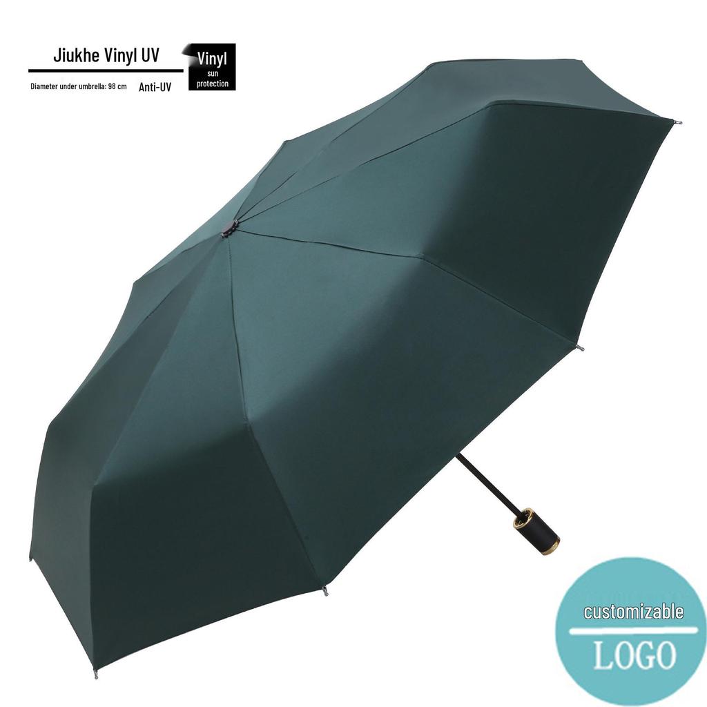 Zakázkový UV černý lepicí deštník proti slunci a dešti – Dámský třídílný design s potiskem loga.