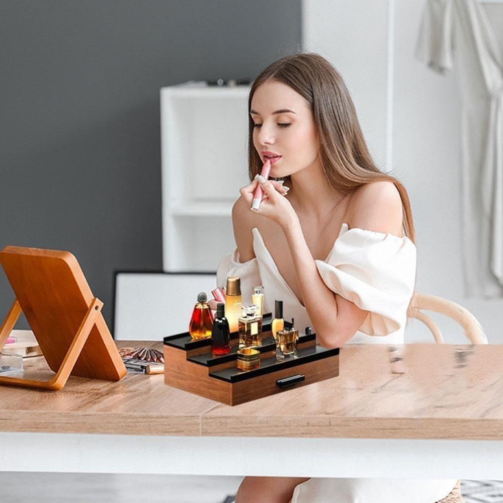 with Drawers Makeup Organizer Wooden Cosmetic Display Box Elegant Storage Showcase  Tabletop