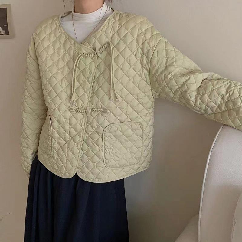 Rhombus crew neck lightweight down jacket women's 2024 winter new warm small loose casual sweet coat tide