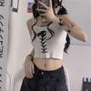 Top corto senza maniche in maglia bianca con schiena scoperta, stile gotico grunge Y2k, da donna, kawaii, carino, estivo, alla moda, con lacci.