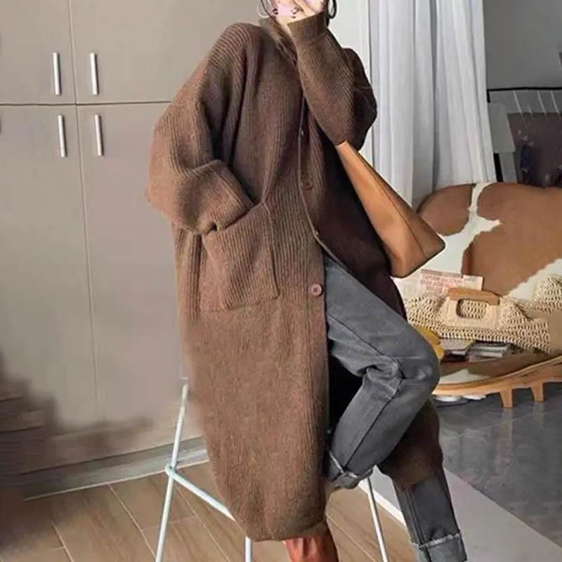 Sweaters Coat Cardigan for Women Autumn Winter Large Size Vintage Loose High-neck Long Sleeve Knit Long Sweaters Jacket