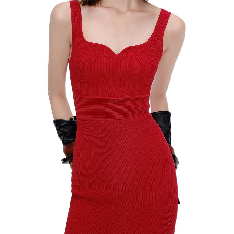 Karl Lagerfeld French Style Lightweight Luxury Slim Fit Knit Solid Color Sleeveless Dress Women dress Red M21L1343