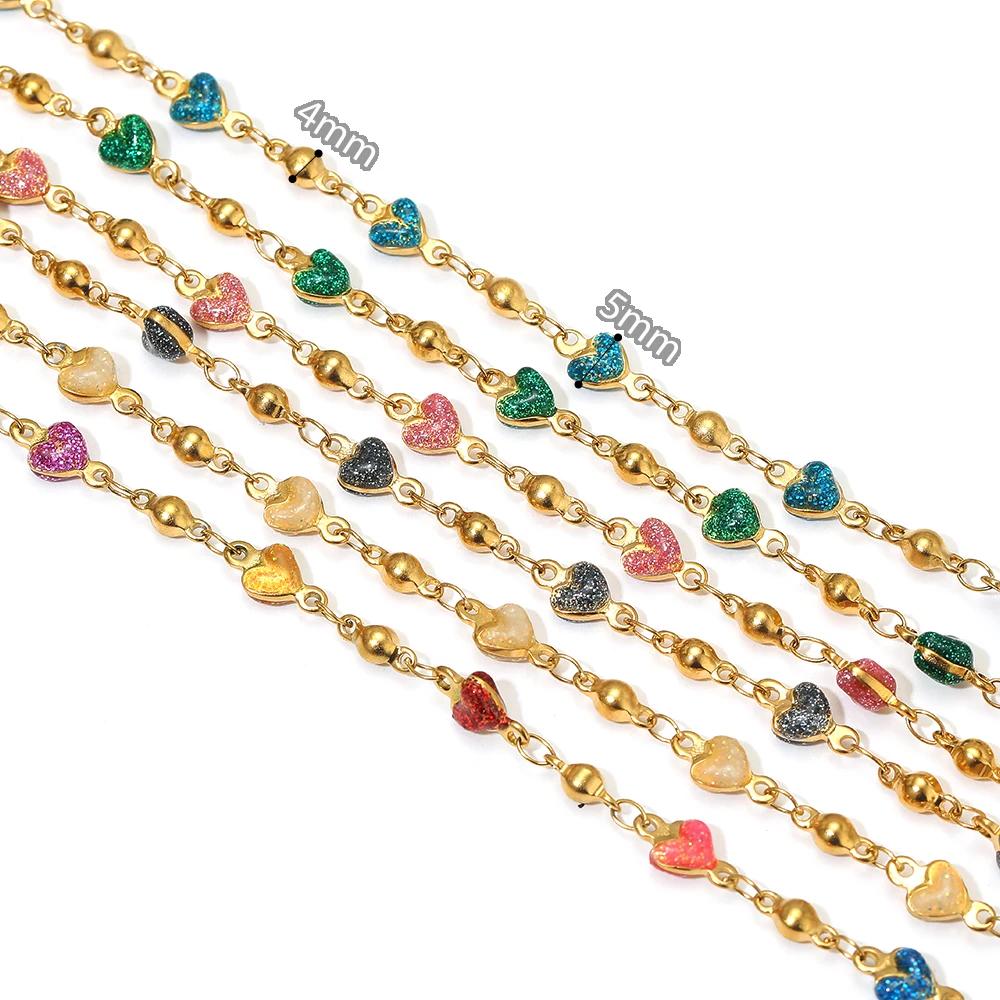 1 Meter Stainless Steel Beads Heart Enamel Chains Bulk for DIY Jewelry Earrings Making Necklaces Supplies Bracelets Accessories