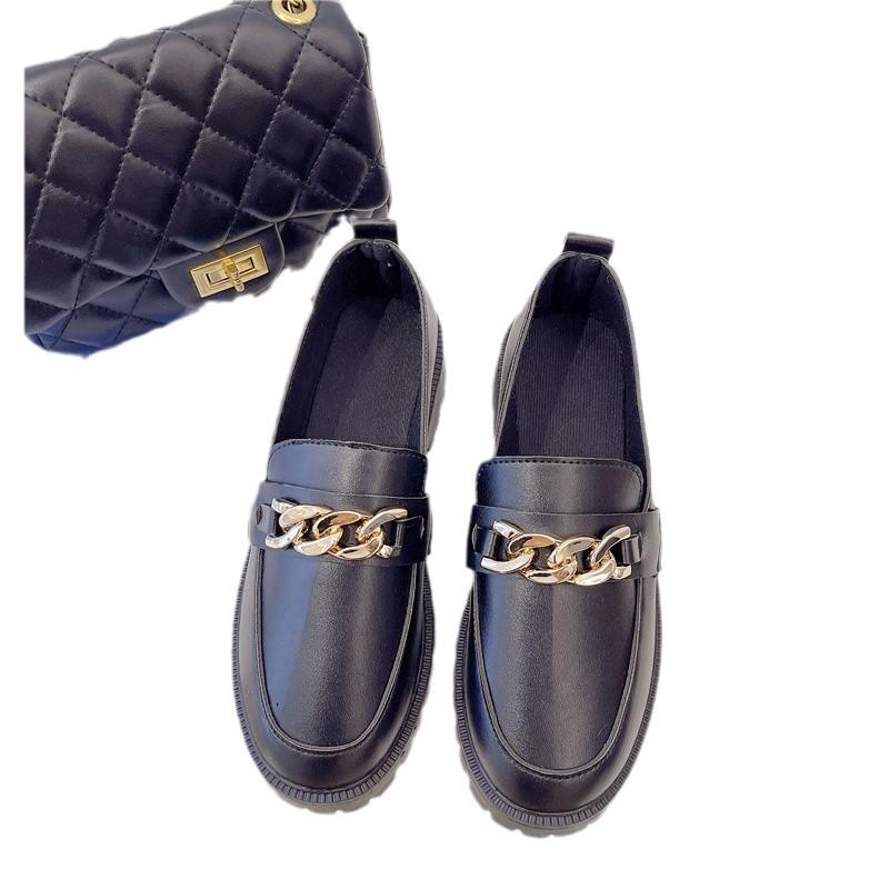 One Pedal Women's Shoes Small Leather Shoes Women's British Style Platform Spring and Autumn Loafers In One Pedal Four Seasons Single Shoes