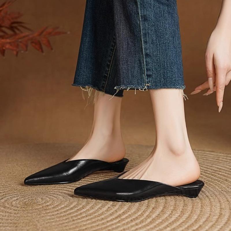 Baotou Half Slippers, Women's Shoes 2025 Spring Fashion, Temperament, Chunky Slippers, Chunky Pointed Sandals,shoes for Woman