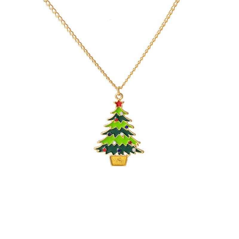 Christmas Cartoon Oil Dripping Elk Snowman Bell Necklace, Creative Design Gift Pendant Female