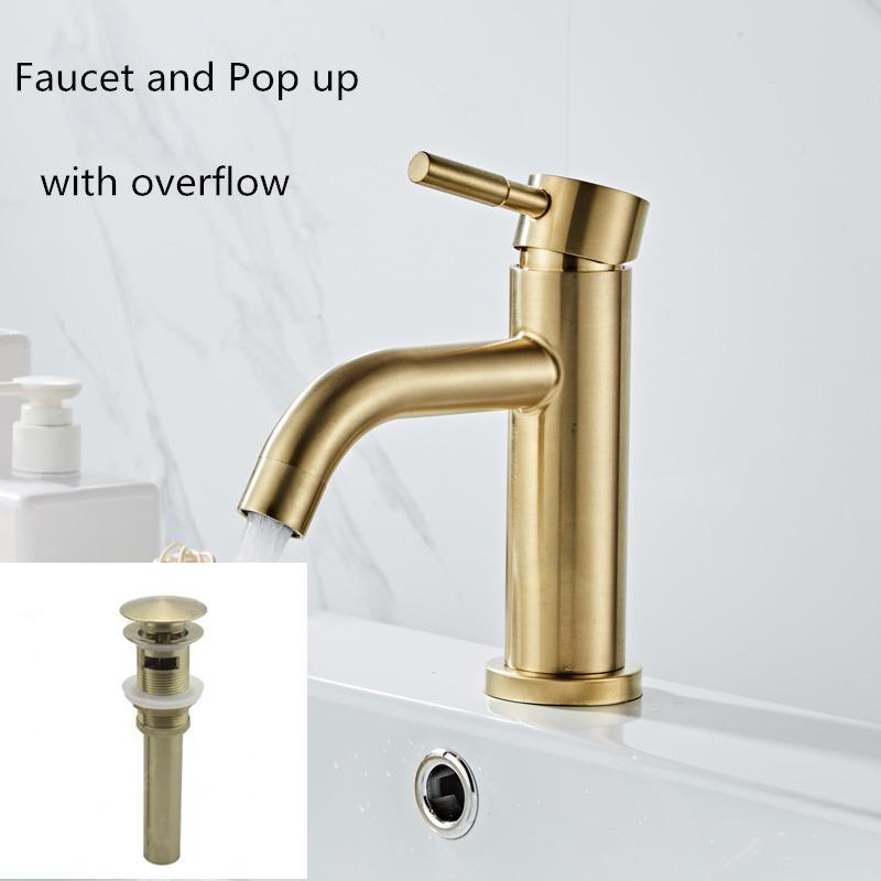 Bathroom Faucet Solid Brass Bathroom Basin Faucet Cold And Hot Water Mixer Sink Tap Single Handle Deck Mounted Brushed Gold Tap