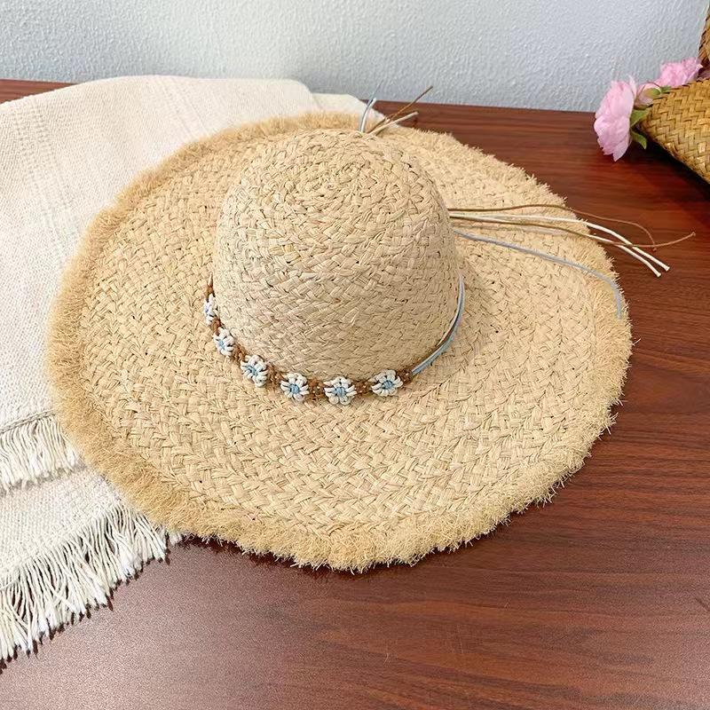 

Lafite straw hat women s summer hand-woven beach seaside vacation sunshade sunscreen hat large brim sun hat L（58-60cm）
