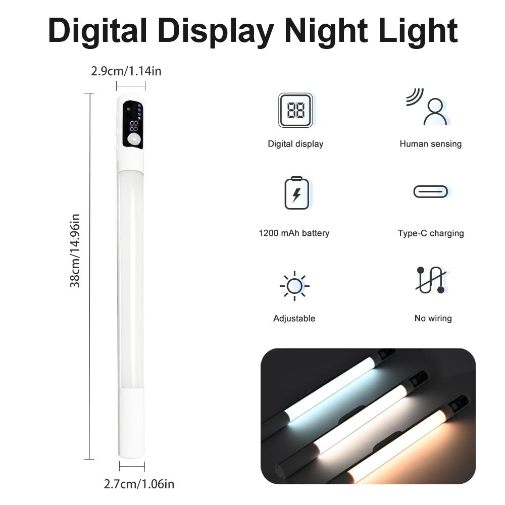Touch Control Night Light  USB Rechargeable Adjustable 3 Colors Cabinet Lights With Digital Display For Kitchen Closet Bedroom