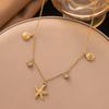 French Titanium Steel Heart Choker Necklace And Bracelet Set Sweet Peach Heart Tassel Design Women Jewelry