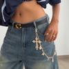 Hip-Hop Imitation Pearl Cross Pendant, Jeans Chain, Personalized Metal Fringed Chain, Waist Chain.