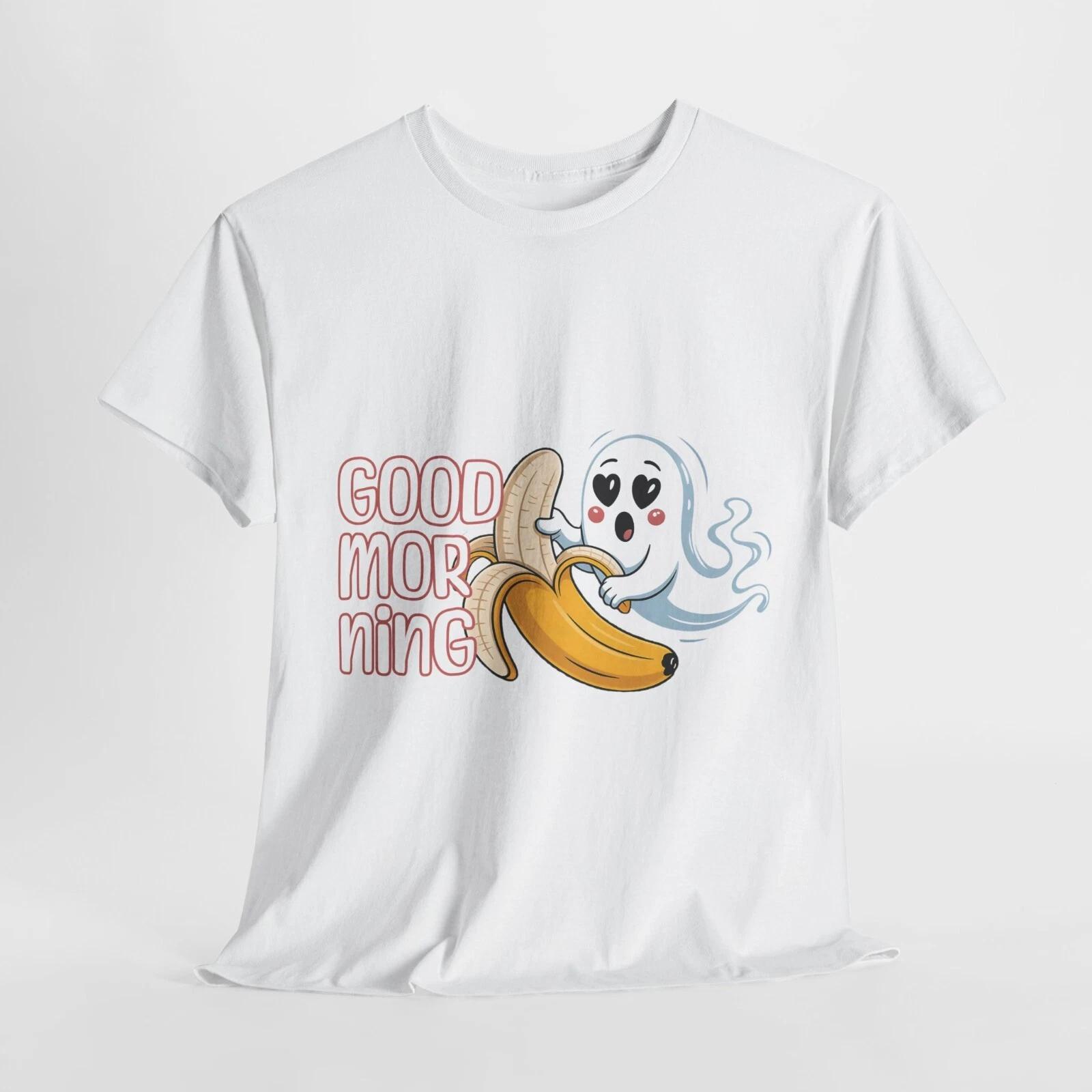 Playful Ghost & Banana Tee - Good Morning Design, Unisex Cotton Tee, Fun Gift 2XL
