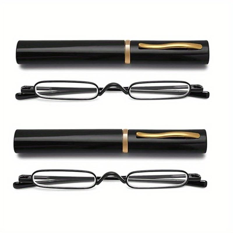 2pcs Slim Pen Reading Glasses with Golden Accents  Includes Hard Clip Case Portable & Stylish Presbyopic Eyewear for Men & Women