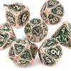 7 Pcs Yellow Green Tree Vine Metal Dice Solid Metal Polyhedral Dice Set Suitable for Role-Playing RPG Board Game Dice RPG