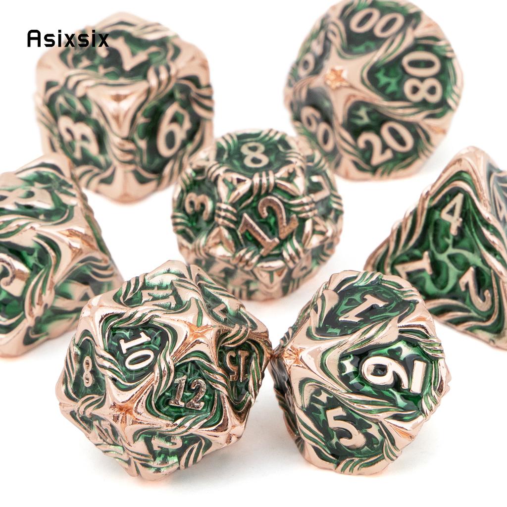 7 Pcs Yellow Green Tree Vine Metal Dice Solid Metal Polyhedral Dice Set Suitable for Role-Playing RPG Board Game Dice RPG