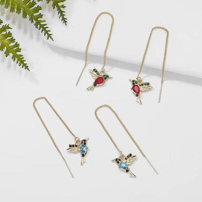 Trendy Hummingbird Pendants Tassel Animal Earrings for Women Ear Line New Fashion Little Bird Drop Long Hanging Earring Jewelry