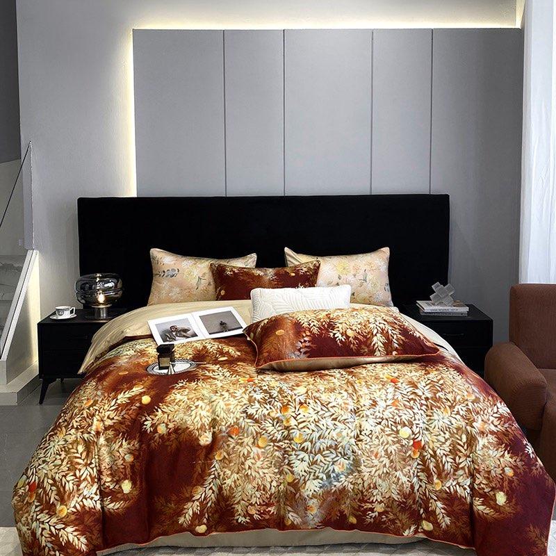100% Egyptian Cotton Bedding Set 800TC Duvet Cover Set with Bed Sheet and Pillowcase, Vintage Oil Printing Style, Luxury Sheets
