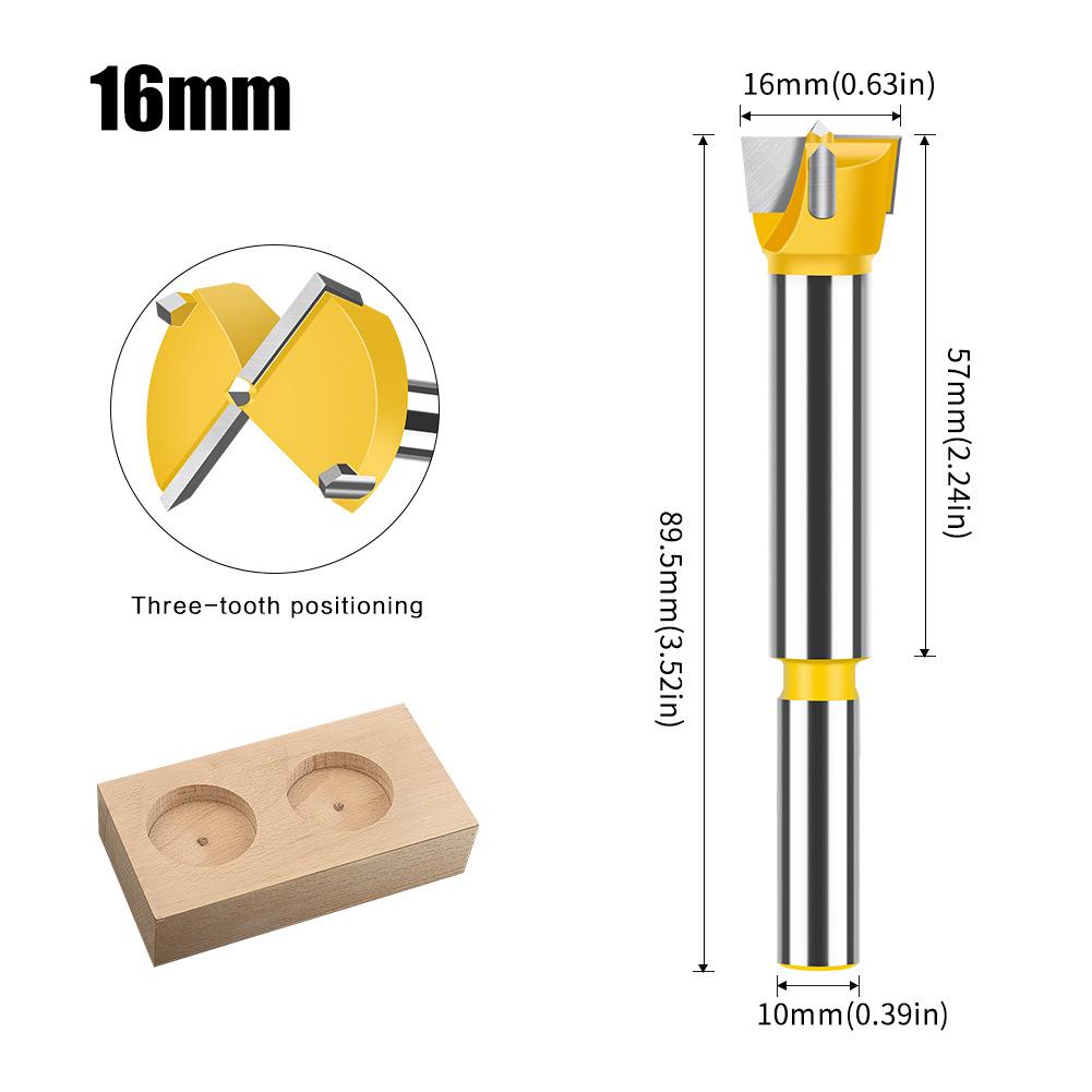 

Professional Grade Woodworking Hole Opener 15-100Mm Hand Electric Drill Wooden Board Reaming Drill, Hinge Alloy Plastic Wood Three-tooth double-edge hole opener yellow-16mm