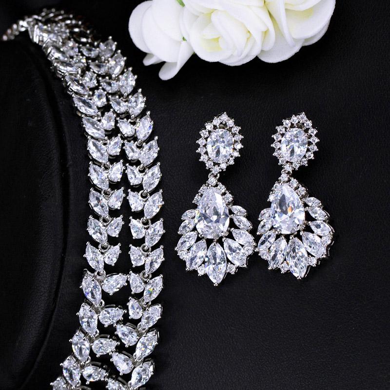 CMM Top AAA Zirconia Women Party Dress Necklace Earrings Set