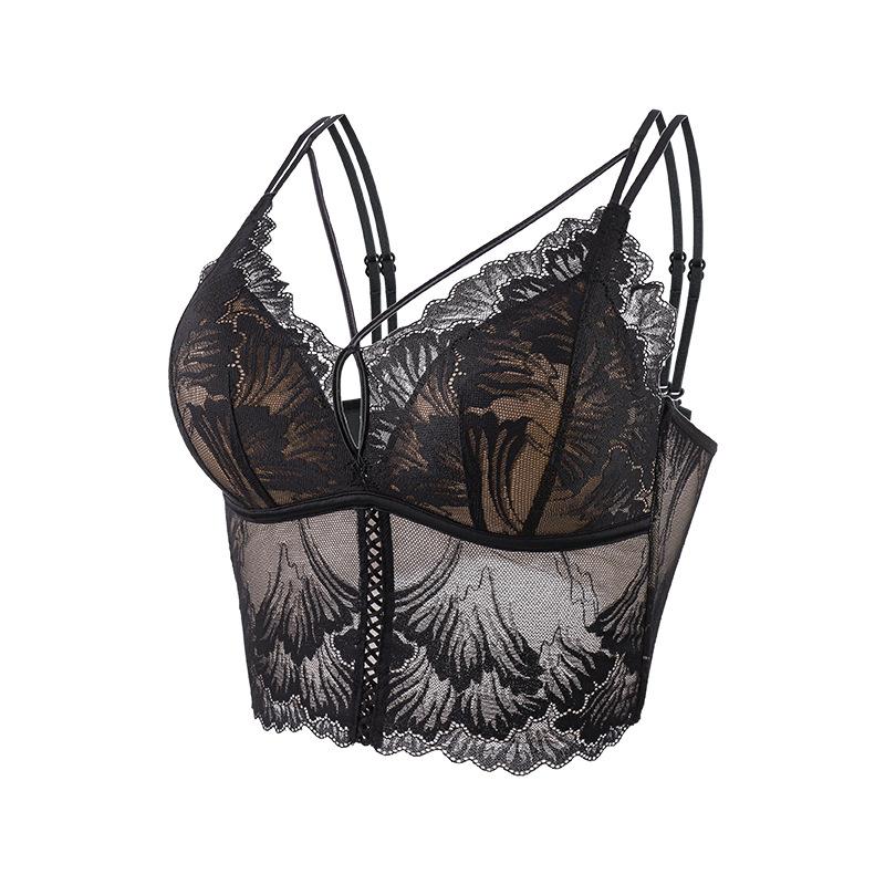 Gather lace beautiful back, sling vest, underwear with chest pad, no bra, sexy inside and outside, pure desire style