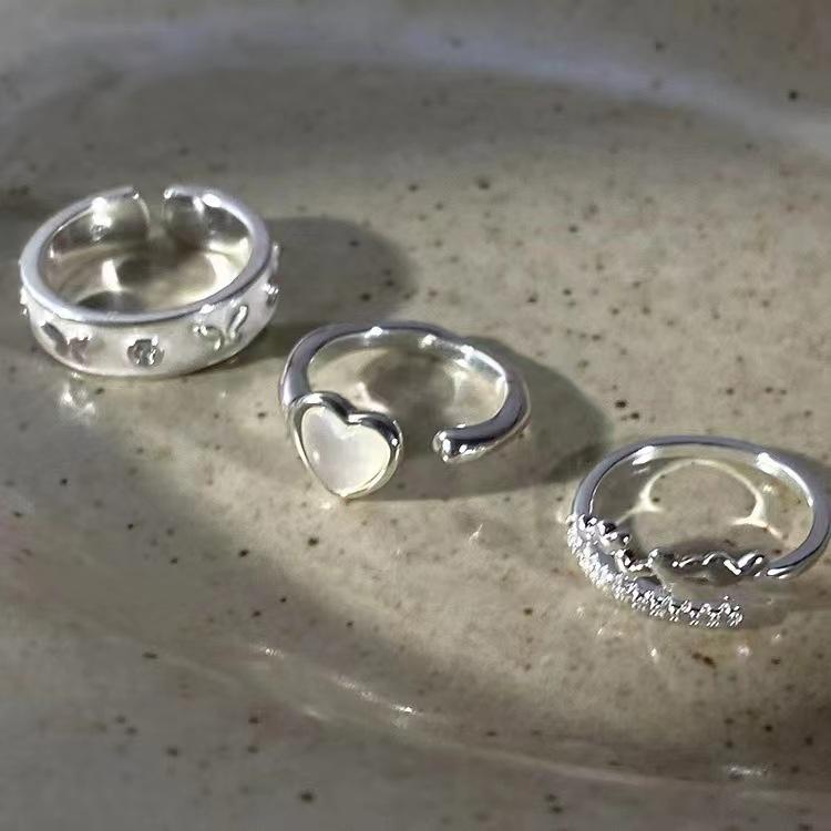 Sweet and Cool Style Love Drip Oil Ring Female Design Set Stacked with Unique Personality Open Ring Index Finger Ring