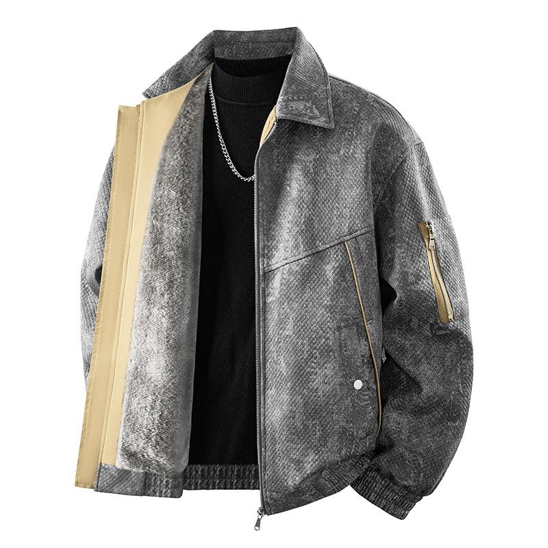 

Осенне-зимняя куртка на флисе для мужчин с толстым и теплым воротником и свободной посадкой L чёрный