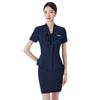 Women's Thin Dark Blue Short-Sleeve Suit Set - Summer Hotel Front Desk, Lobby Manager, Jewelry Store Uniform