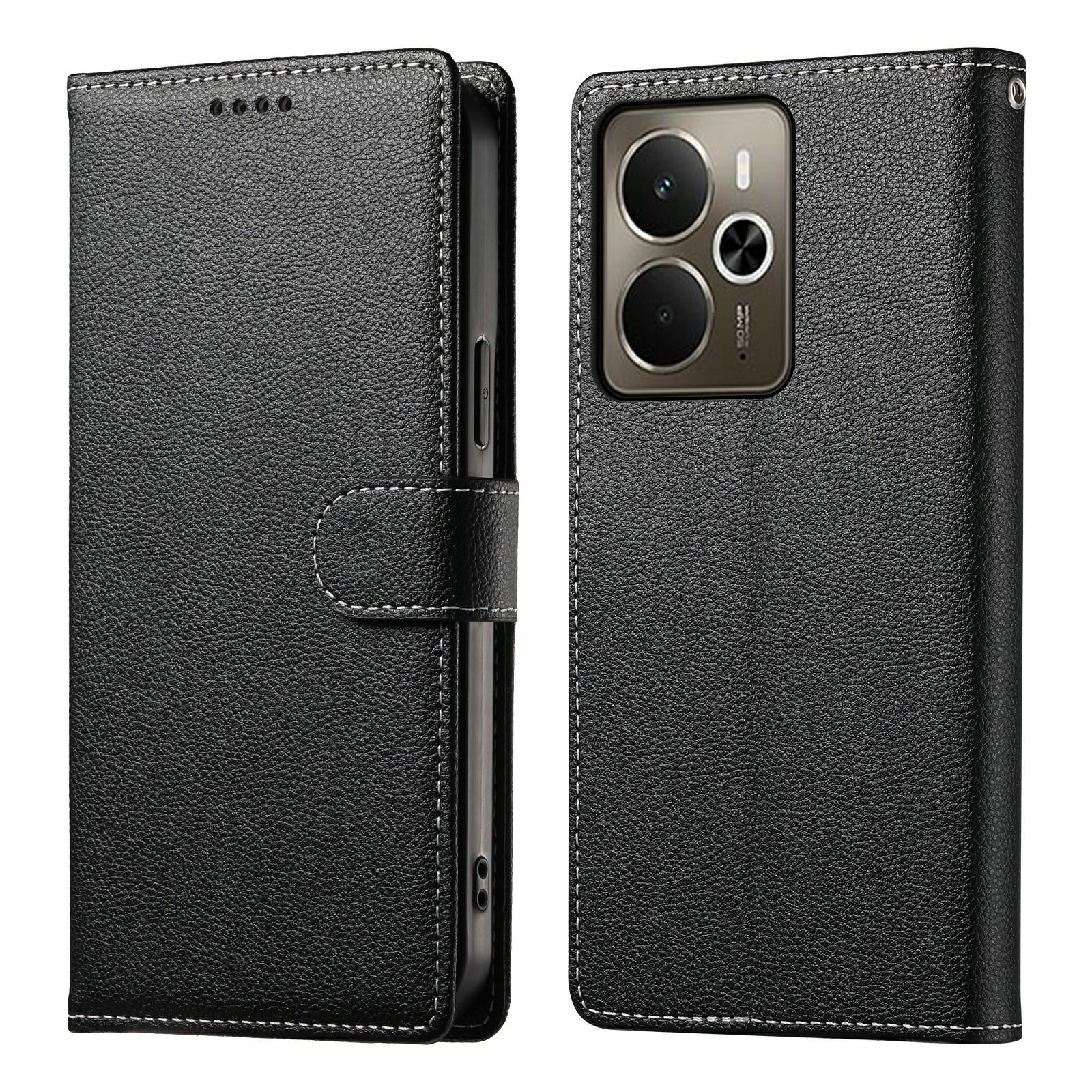 

Для Realme 14 5G Чохол-підставка Шкіряний гаманець з текстурою лічі Чохол для телефону на магнітній застібці Black