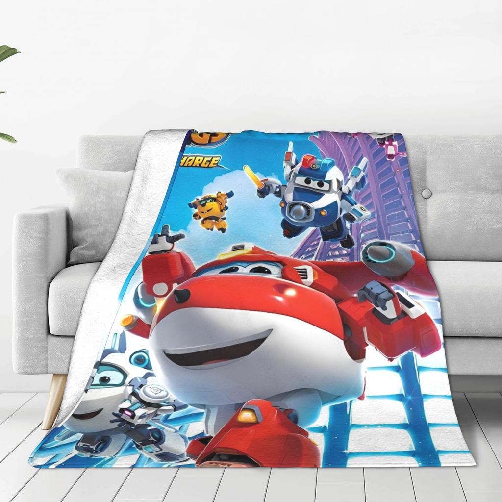 Super Wings Cartoon Blanket Warm Aesthetic Plush Throw Blanket For Kids Adult Outdoor Flannel Bedspread Bed Cover