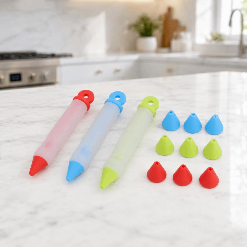 Food Grade Silicone Cake Icing Pen 12 Patterns Chocolate Pen Kit DIY Cake Decorating