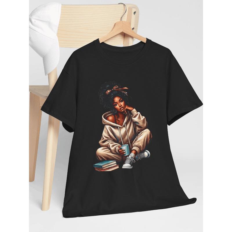 European Size Graphic Print Girl T-Shirt For Women Casual Short Sleeve Tee 1 Pcs  - Comfortable Crew Neck, Soft Adorable Tees Tops