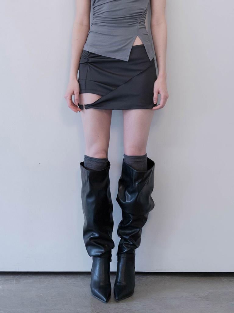 Demio Contour Strap Mini Skirt (Charcoal)