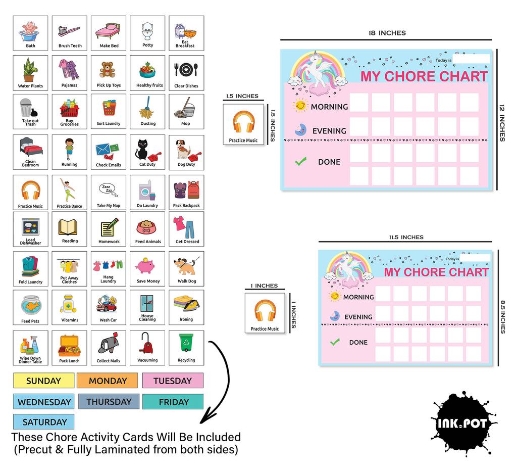Inkdotpot Kids Daily Responsibility Checklist, to-Do List- Daily Routine- Chore Chart- Morning/Evening Checklist