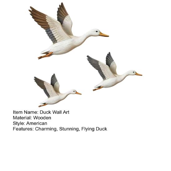 3 Pcs Wooden Duck Wall Decor Rustic Flying Birds Wall Art Vintage Farmhouse Hanging Ornaments for Living Room Bedroom Office