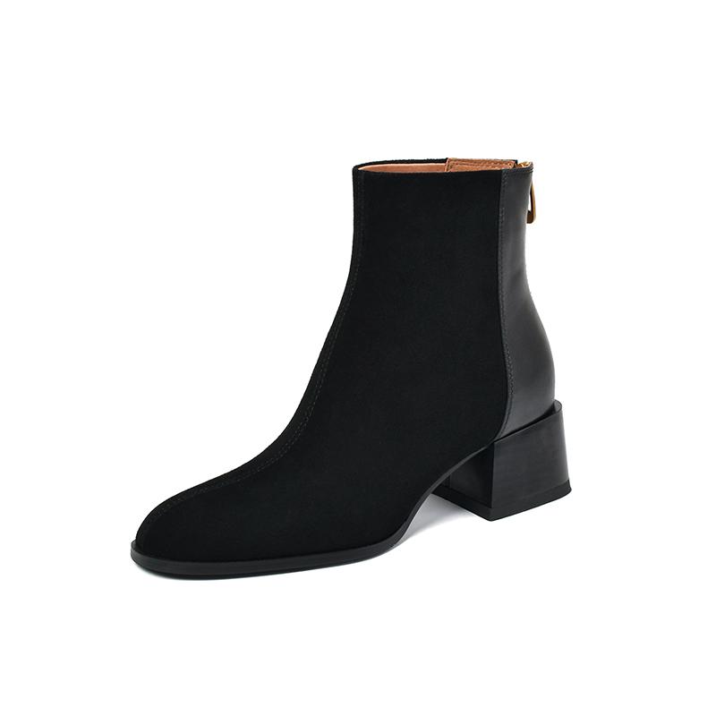 

2024 Новые брендовые ботинки из натуральной кожи, ботильоны в стиле ретро на высоком каблуке, женская обувь, застежка-молния сзади, овечья замша, обувь ручной работы, женские ботинки 4 чёрный