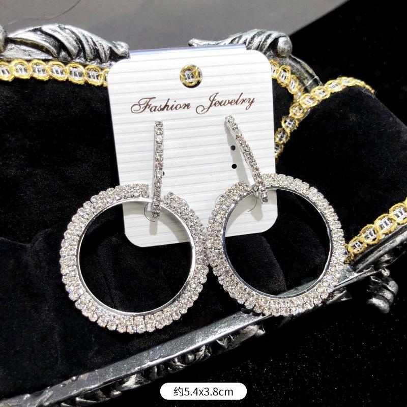 Korean Version of Celebrity Luxury Crystal Flash Diamond Stud Earrings Women's Banquet Exaggerated Temperament Fringed Earrings Retro Zircon Earrings