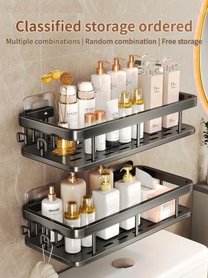 Gun Gray Bathroom Storage Rack, Bathroom Non Perforated Wall Mounted Storage Rack, Toilet, Washstand Storage Rack