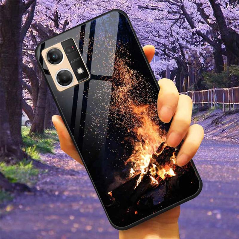 For Oppo Reno7 4G Case Fashion Tempered Glass Moon Star Bumper Cases for Oppo Reno 7 4G Phone Cases CPH2363 Luxury Funda Capa