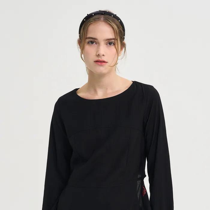 Pearl Gem Seethough Satin Hairband_Black