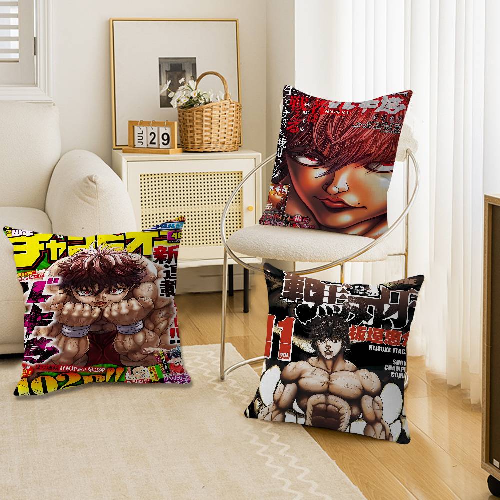 Anime Baki The Grappler Pillow Covers Cartoon Sofa Decorative Home Doublesided Printing Short Plush Cute Cushion Cover