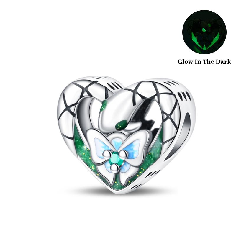 Spring Copper Pink Luminous Butterfly Flowers Charms Beads Fit 3Mm Original Bracelets Fine Diy Jewelry Birthday Gift